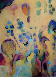 Višnja Peter: "Čarobni svijet ptica", kombinirana tehnika, 60 x 80 cm, 2016.