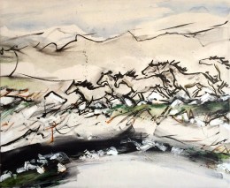 Jelena Martinović, ''Velebitski konji'', kombinirana tehnika na platnu, 120 x 100 cm