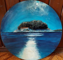 Ana Bušalić, ”Galešnik noću”, ulje/pleksiglas, promjer 50 cm, 2022.