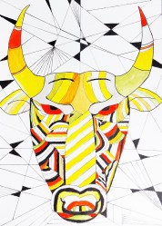 Ljiljana Tršan, ''Maska'', tuš, akvarel na papiru, 41x30 cm