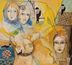 Katarina Radošević Galić, ''Odlučila sam biti sama sa svojim vranama'', kombinirana tehnika / kolaž, 70x76 cm