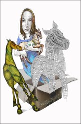 Velimir Trnski, ''Škatula za sne'', olovka, pilot olovka, akril, 100x65 cm