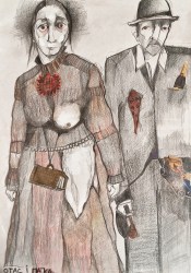 Katarina Radošević Galić, ''Sanjam svoje kazalište: Vučjak – predstava u HNK Osijek'', kombinirana tehnika, 42x30 cm