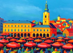 Dejana Nežić, ''Dolac'', akril na platnu, 60x80 cm