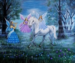 Marija Tokić, ''Vile Vili pletu grivu'', akril na platnu, 60x70 cm