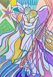 Marijana Džepina, ''Eros I Psiha – sjedinjenje'', akrilni flomasteri na platnu, 100x70 cm