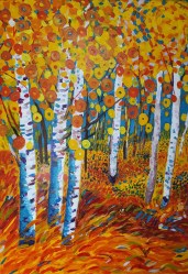 Tamara Perušić, ''Vibrantna šuma'', akril na MDF-u, 100x70 cm