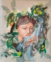 Stjepan Perković, ''Nimfa u žuboru vode'', akril i kolaž na platnu, 50x40 cm
