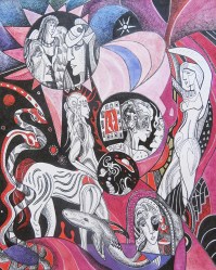 Krešmira Gojanović, ''Zvjezdoznanci i asteroidi'', tuš / akvarel na papiru, 50×40 cm